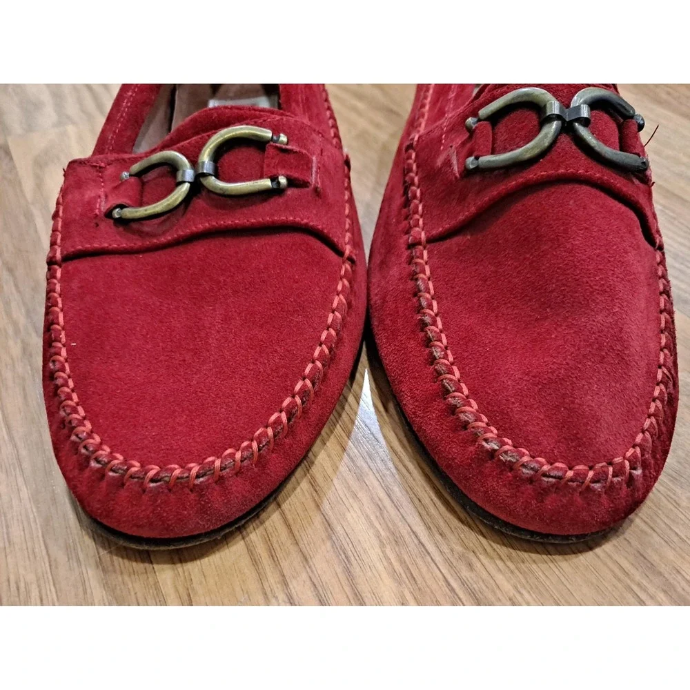 Mens Size 9.5 Red Suede Horsebit Bruno Magli Red Loafers READ
